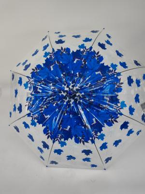 Зонт полуавтомат женский трость, PICCO 066, ручка крюк, 23"(58.5см)Х8к, ПВХ, (диаметр),  г, , листья на прозрачном фоне фото анонса