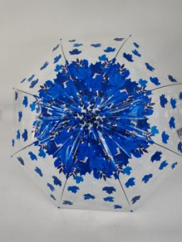 Зонт полуавтомат женский трость, PICCO 066, ручка крюк, 23"(58.5см)Х8к, ПВХ, (диаметр),  г, , листья на прозрачном фоне фото анонса