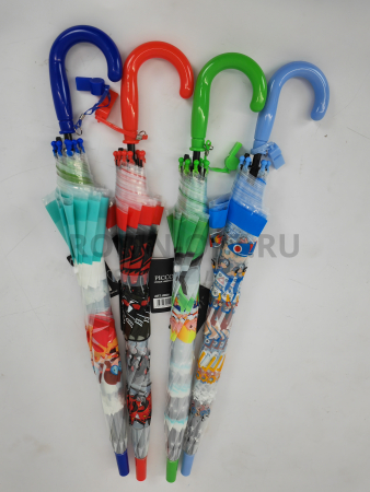 Зонт полуавтомат детский трость, PICCO 064, ручка крюк, 19"(48см)Х8к, ПВХ, (диаметр),  г, , мультики на прозрачном фоне фото детальное