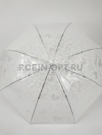 Зонт полуавтомат детский трость, PICCO 061, ручка крюк, 19"(48см)Х8к, ПВХ, (диаметр),  г, , прозрачный с узором фото детальное