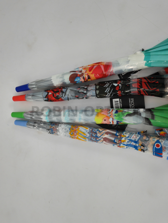 Зонт полуавтомат детский трость, PICCO 064, ручка крюк, 19"(48см)Х8к, ПВХ, (диаметр),  г, , мультики на прозрачном фоне фото детальное