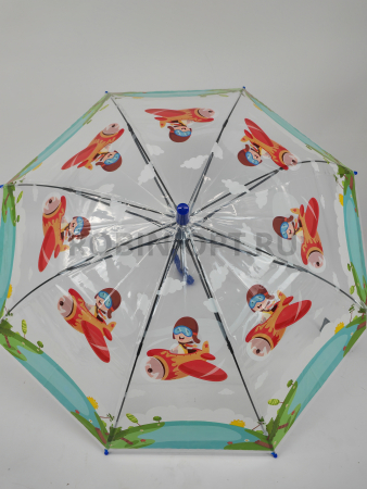 Зонт полуавтомат детский трость, PICCO 064, ручка крюк, 19"(48см)Х8к, ПВХ, (диаметр),  г, , мультики на прозрачном фоне фото детальное