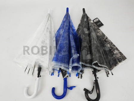 Зонт полуавтомат детский трость, PICCO 061, ручка крюк, 19"(48см)Х8к, ПВХ, (диаметр),  г, , прозрачный с узором фото детальное