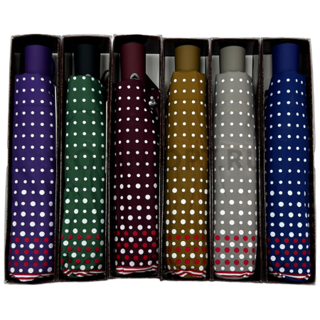 Зонт автомат женский 3 сл., ROBIN 3310, прямая ручка , 23"(58.5см)Х9к, эпонж 210т, 100 см(диаметр), 457 г, 6 рассцветка, горошек фото детальное