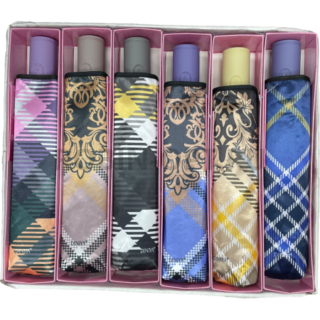 Зонт автомат женский 3 сл., DINIYA 218, прямая ручка , 23"(58.5см)Х8к, сатин, (диаметр),  г, , клетка фото детальное