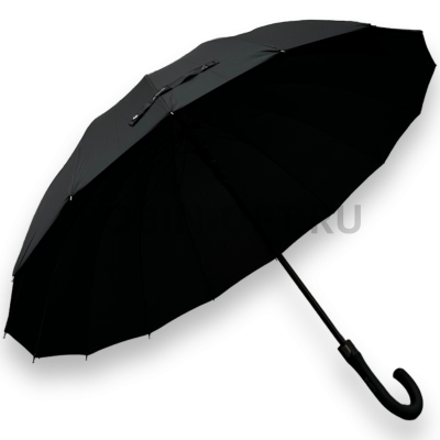 Зонт полуавтомат мужской трость, ROBIN 1522, ручка крюк, 25"(63.5см)Х16к, эпонж 210т, (диаметр),  г, , черный фото анонса