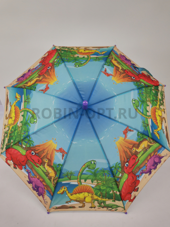 Зонт полуавтомат детский трость, PICCO 092, ручка крюк, 19"(48см)Х8к, полиэстер, (диаметр),  г, , динозавры фото детальное
