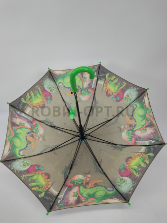 Зонт полуавтомат детский трость, PICCO 092, ручка крюк, 19"(48см)Х8к, полиэстер, (диаметр),  г, , динозавры фото детальное