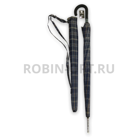 Зонт полуавтомат мужской трость, ROBIN 3001, ручка крюк, 27"(68см)Х16к, полиэстер, (диаметр),  г, , клетка фото детальное