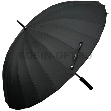 Зонт полуавтомат мужской трость, ROBIN 1521, прямая ручка , 25"(63.5см)Х24к, эпонж 210т, (диаметр),  г, , черный фото детальное