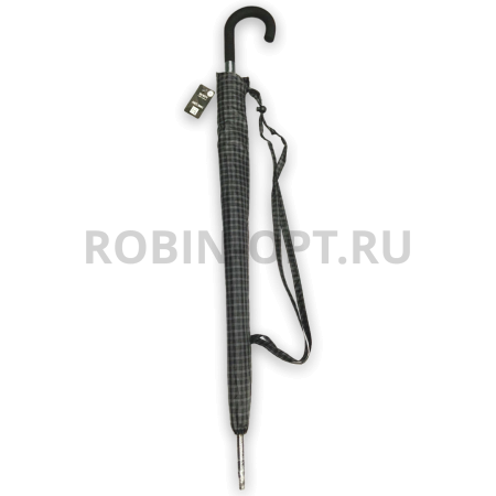 Зонт полуавтомат мужской трость, ROBIN 3001, ручка крюк, 27"(68см)Х16к, полиэстер, (диаметр),  г, , клетка фото детальное