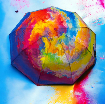 Зонт автомат женский 3 сл., Quality umbrella 2042, прямая ручка , 23"(58.5см)Х9к, эпонж, (диаметр),  г, , краски фото детальное