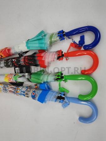 Зонт полуавтомат детский трость, PICCO 064, ручка крюк, 19"(48см)Х8к, ПВХ, (диаметр),  г, , мультики на прозрачном фоне фото детальное