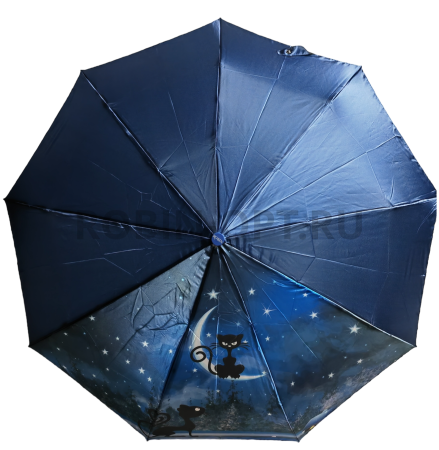Зонт автомат женский 3 сл., ROBIN 3338, прямая ручка , 23"(58.5см)Х9к, сатин, 100 см(диаметр), 450 г, 6 рассцветка, кошки фото детальное