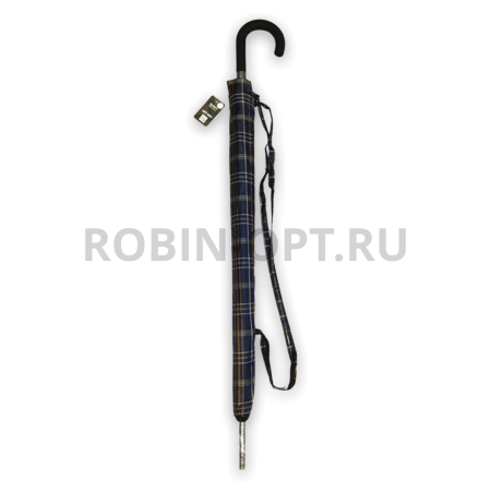 Зонт полуавтомат мужской трость, ROBIN 3001, ручка крюк, 27"(68см)Х16к, полиэстер, (диаметр),  г, , клетка фото детальное