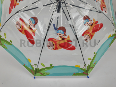 Зонт полуавтомат детский трость, PICCO 064, ручка крюк, 19"(48см)Х8к, ПВХ, (диаметр),  г, , мультики на прозрачном фоне фото детальное