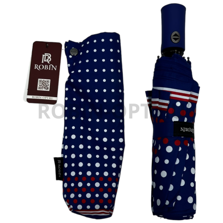 Зонт автомат женский 3 сл., ROBIN 3310, прямая ручка , 23"(58.5см)Х9к, эпонж 210т, 100 см(диаметр), 457 г, 6 рассцветка, горошек фото детальное