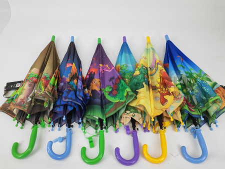 Зонт полуавтомат детский трость, PICCO 092, ручка крюк, 19"(48см)Х8к, полиэстер, (диаметр),  г, , динозавры фото детальное