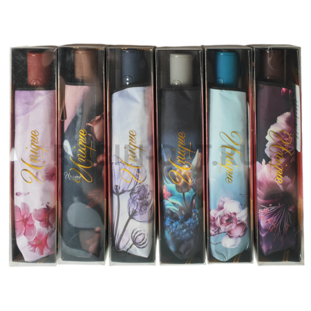 Зонт автомат женский 3 сл., UNIQUE 3008, прямая ручка , 23"(58.5см)Х9к, кожа и эпонж, (диаметр),  г, , цветы фото детальное