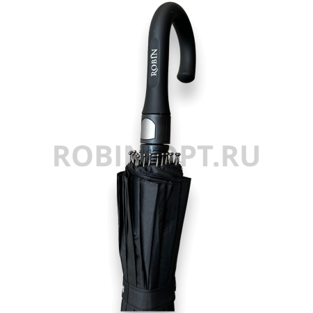 Зонт полуавтомат мужской трость, ROBIN 1523, ручка крюк, 25"(63.5см)Х24к, эпонж 210т, (диаметр),  г, , черный фото детальное