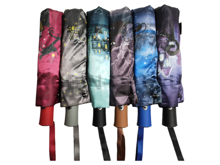 Зонт автомат женский 3 сл., ROBIN 3338, прямая ручка , 23"(58.5см)Х9к, сатин, 100 см(диаметр), 450 г, 6 рассцветка, кошки фото детальное