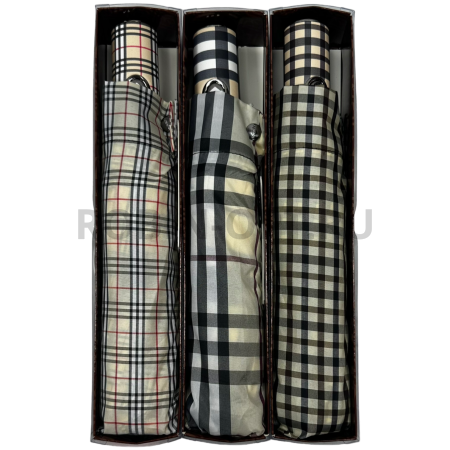 Зонт автомат женский 3 сл., ROBIN 3364, прямая ручка , 23"(58.5см)Х9к, эпонж 210т, 101 см(диаметр), 439 г, 3 рассцветка, клетка фото детальное