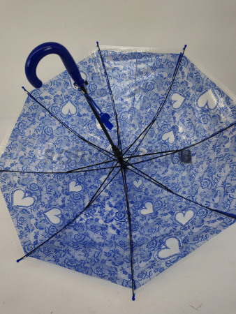 Зонт полуавтомат детский трость, PICCO 061, ручка крюк, 19"(48см)Х8к, ПВХ, (диаметр),  г, , прозрачный с узором фото детальное