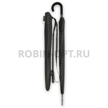 Зонт полуавтомат мужской трость, ROBIN 3001, ручка крюк, 27"(68см)Х16к, полиэстер, (диаметр),  г, , клетка фото детальное