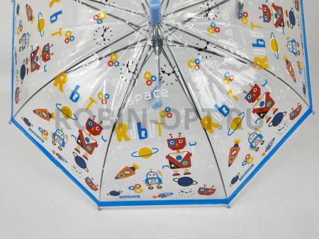 Зонт полуавтомат детский трость, PICCO 064, ручка крюк, 19"(48см)Х8к, ПВХ, (диаметр),  г, , мультики на прозрачном фоне фото детальное
