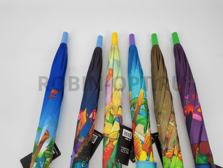 Зонт полуавтомат детский трость, PICCO 092, ручка крюк, 19"(48см)Х8к, полиэстер, (диаметр),  г, , динозавры фото детальное