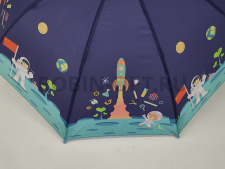 Зонт полуавтомат детский трость, PICCO 086, ручка крюк, 19"(48см)Х8к, полиэстер, (диаметр),  г, , космос фото детальное