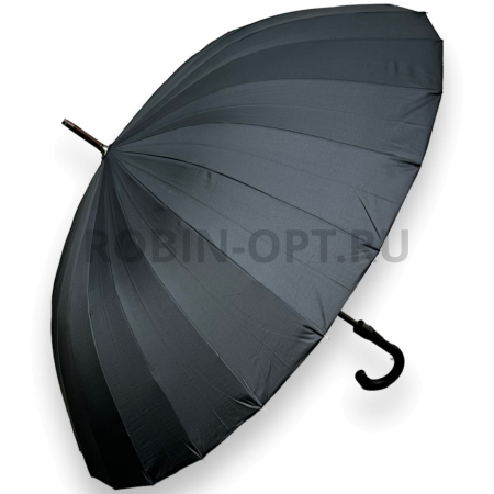Зонт полуавтомат мужской трость, ROBIN 1523, ручка крюк, 25"(63.5см)Х24к, эпонж 210т, (диаметр),  г, , черный фото детальное