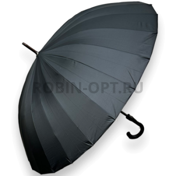 Зонт полуавтомат мужской трость, ROBIN 1523, ручка крюк, 25"(63.5см)Х24к, эпонж 210т, (диаметр),  г, , черный фото анонса