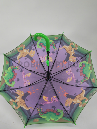 Зонт полуавтомат детский трость, PICCO 092, ручка крюк, 19"(48см)Х8к, полиэстер, (диаметр),  г, , динозавры фото детальное