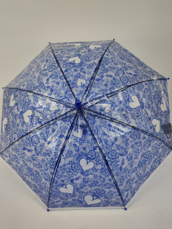 Зонт полуавтомат детский трость, PICCO 061, ручка крюк, 19"(48см)Х8к, ПВХ, (диаметр),  г, , прозрачный с узором фото детальное