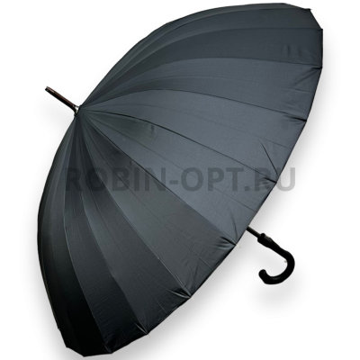 Зонт полуавтомат мужской трость, ROBIN 1523, ручка крюк, 25"(63.5см)Х24к, эпонж 210т, (диаметр),  г, , черный фото анонса