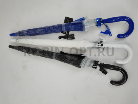 Зонт полуавтомат детский трость, PICCO 061, ручка крюк, 19"(48см)Х8к, ПВХ, (диаметр),  г, , прозрачный с узором фото детальное