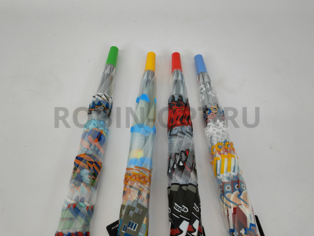Зонт полуавтомат детский трость, PICCO 064, ручка крюк, 19"(48см)Х8к, ПВХ, (диаметр),  г, , мультики на прозрачном фоне фото детальное