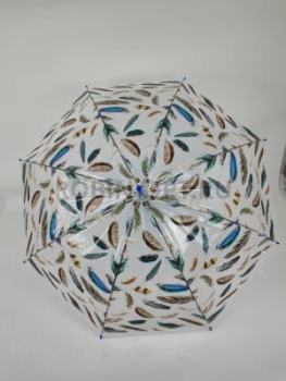 Зонт полуавтомат женский трость, PICCO 065, ручка крюк, 23"(58.5см)Х8к, ПВХ, (диаметр),  г, , цветы на прозрачном фоне фото анонса