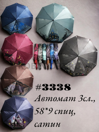 Зонт автомат женский 3 сл., ROBIN 3338, прямая ручка , 23"(58.5см)Х9к, сатин, 100 см(диаметр), 450 г, 6 рассцветка, кошки фото детальное