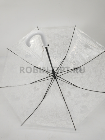 Зонт полуавтомат детский трость, PICCO 061, ручка крюк, 19"(48см)Х8к, ПВХ, (диаметр),  г, , прозрачный с узором фото детальное