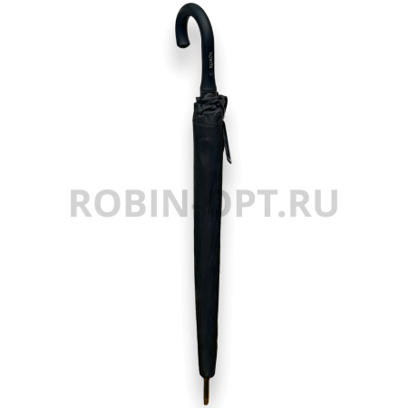 Зонт полуавтомат мужской трость, ROBIN 1523, ручка крюк, 25"(63.5см)Х24к, эпонж 210т, (диаметр),  г, , черный фото детальное