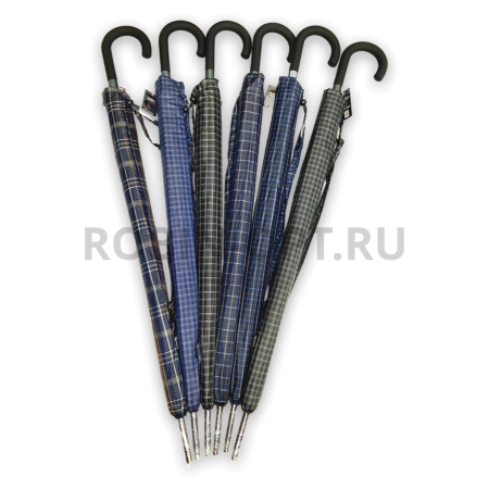 Зонт полуавтомат мужской трость, ROBIN 3001, ручка крюк, 27"(68см)Х16к, полиэстер, (диаметр),  г, , клетка фото детальное