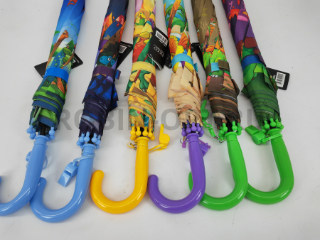 Зонт полуавтомат детский трость, PICCO 092, ручка крюк, 19"(48см)Х8к, полиэстер, (диаметр),  г, , динозавры фото детальное