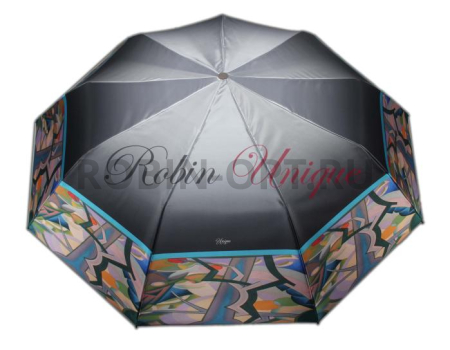 Зонт полуавтомат женский 3 сл., UNIQUE 2025, прямая ручка , 23"(58.5см)Х9к, фотосатин, (диаметр),  г, , переход (край абстракция) фото детальное