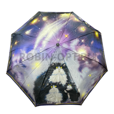 Зонт автомат женский 3 сл., ROBIN 3119, прямая ручка , 21.6"(55см)Х8к, эпонж, 96 см(диаметр), 344 г, 6 рассцветка, кошки фото детальное
