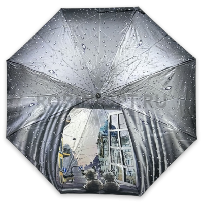 Зонт автомат женский 4 сл., DINIYA 131, прямая ручка , 21.6"(55см)Х8к, сатин, (диаметр),  г, , города и кошки фото анонса