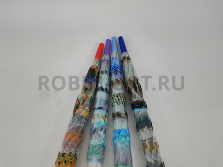 Зонт полуавтомат женский трость, PICCO 065, ручка крюк, 23"(58.5см)Х8к, ПВХ, (диаметр),  г, , цветы на прозрачном фоне фото детальное