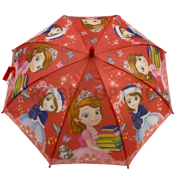 Зонт детский трость без бренда 2710, полуавтомат, ручка крюк, пластик, 48 см, полиэстер, 8 спиц, пластик, принцесса софия фото детальное