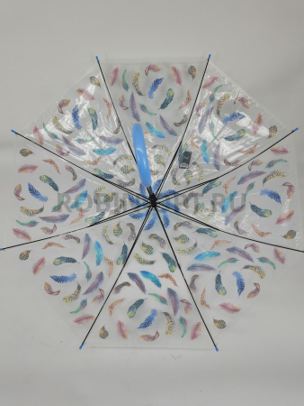 Зонт полуавтомат женский трость, PICCO 065, ручка крюк, 23"(58.5см)Х8к, ПВХ, (диаметр),  г, , цветы на прозрачном фоне фото детальное